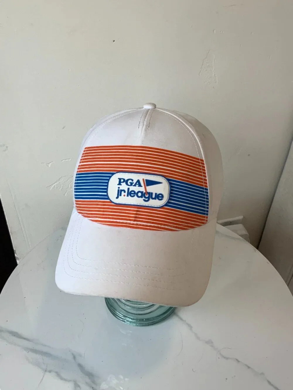 PGA Jr League White Orange Blue Retro Stripe Golf Hat